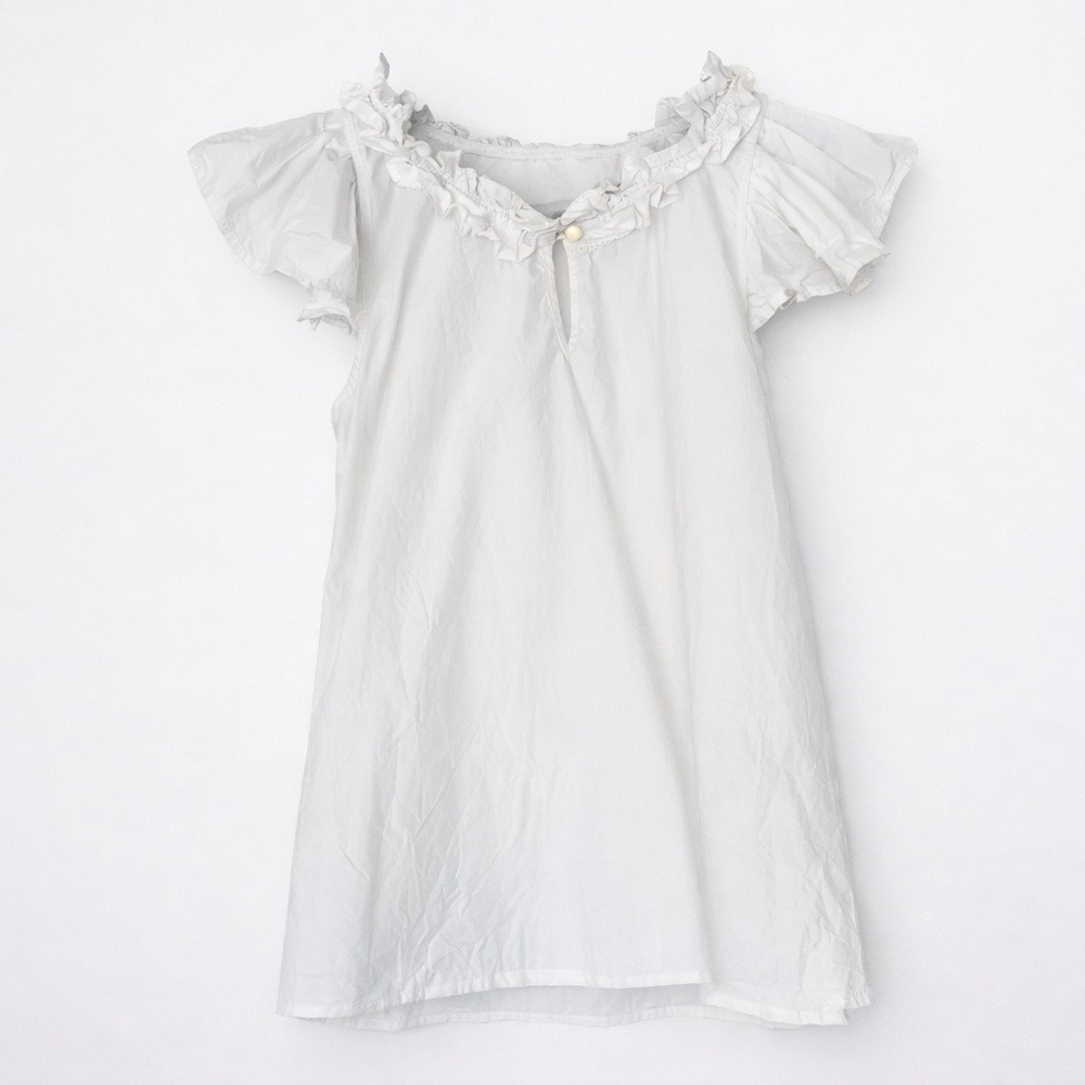Never A Wallflower White Cottagecore Flutter Sleeve Ruffle Poplin Blouse Small